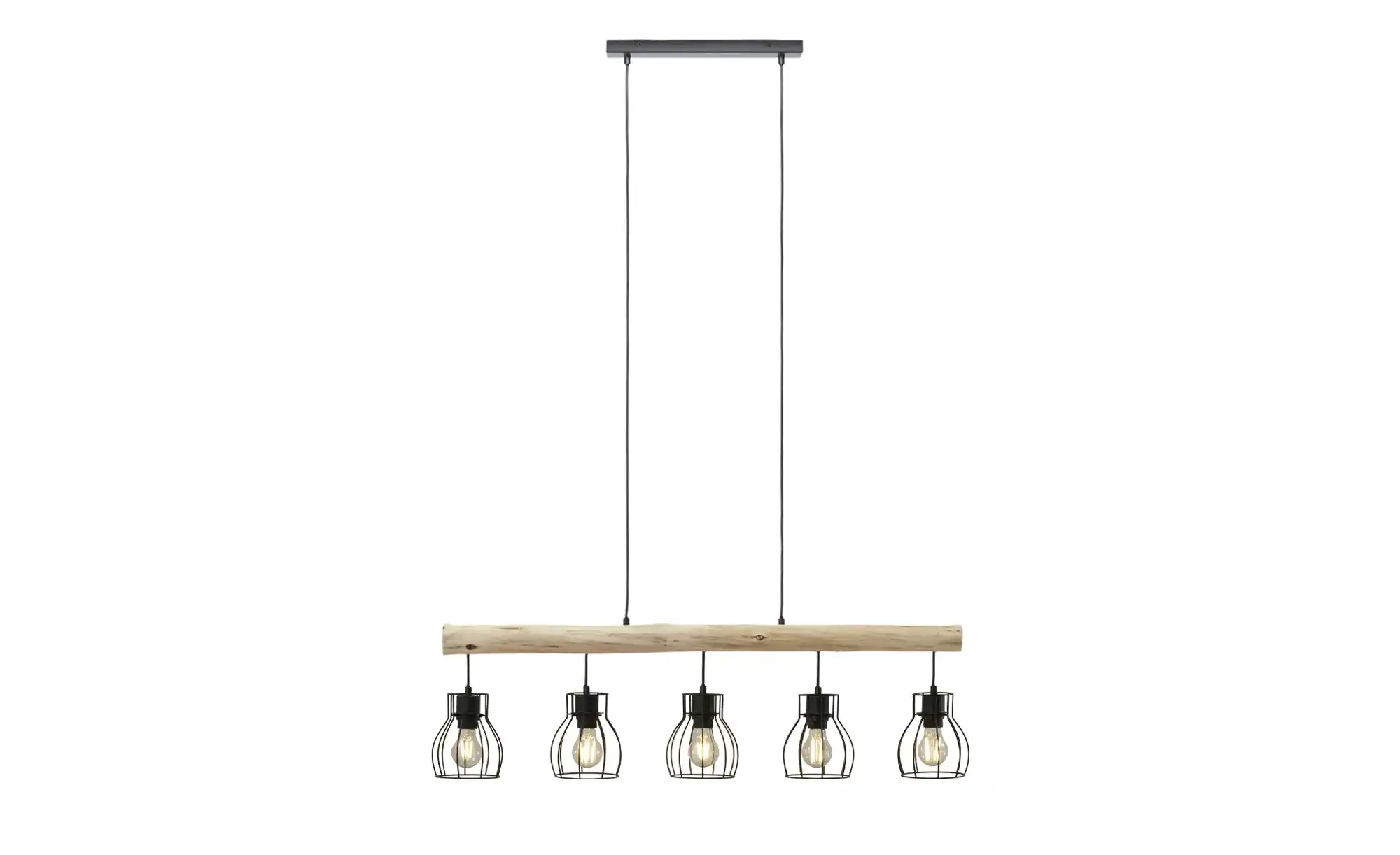 Pendelleuchte, 5-flammig, Holz/ Metall Körbe