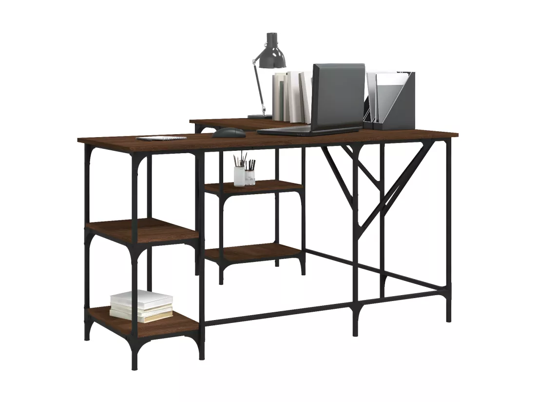 Bureau chêne marron 139x139x75 cm bois d'ingénierie
