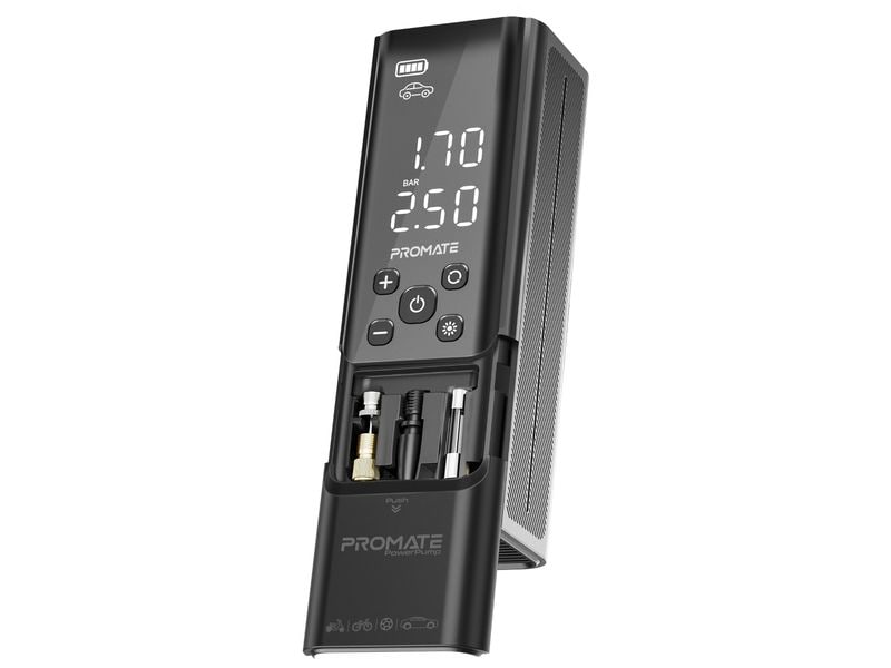 Promate Luftkompressor PowerPump Portabler 10.3 bar Tragbarer Luftkompressor mit 150PSI und TPMS-Funktion