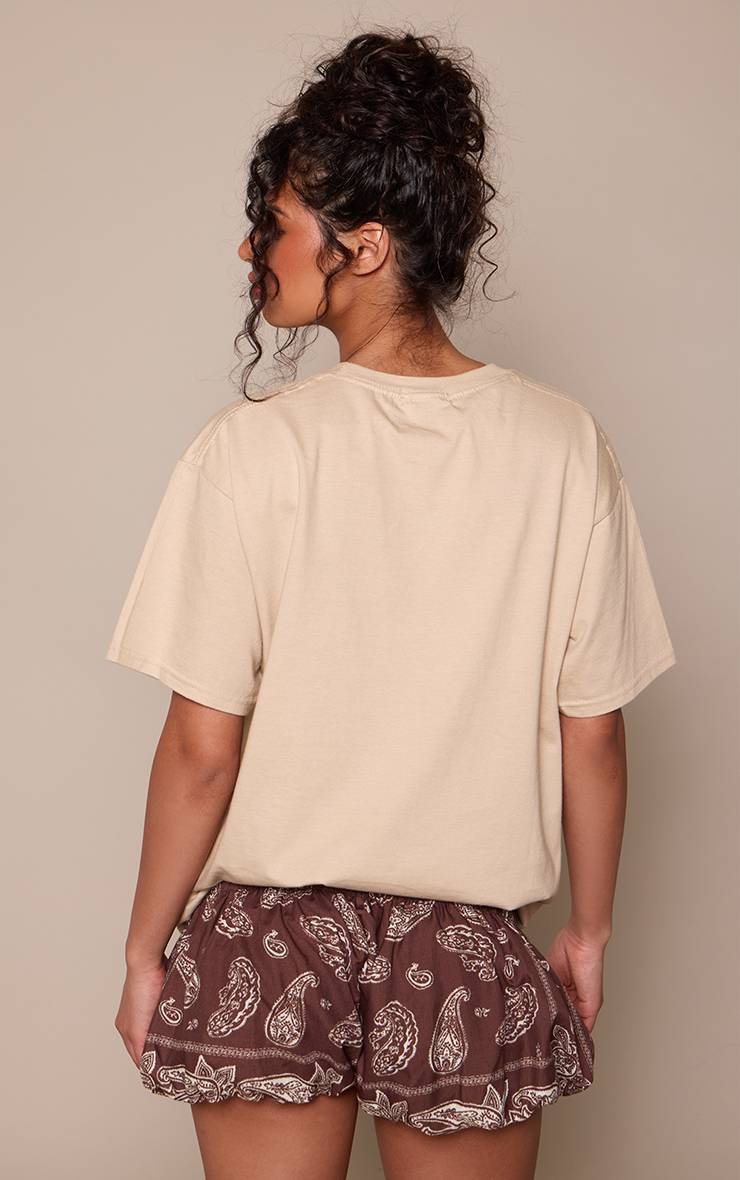 Sable T-shirt Oversize En Coton Avec Motif Graphique Palmier Abstrait