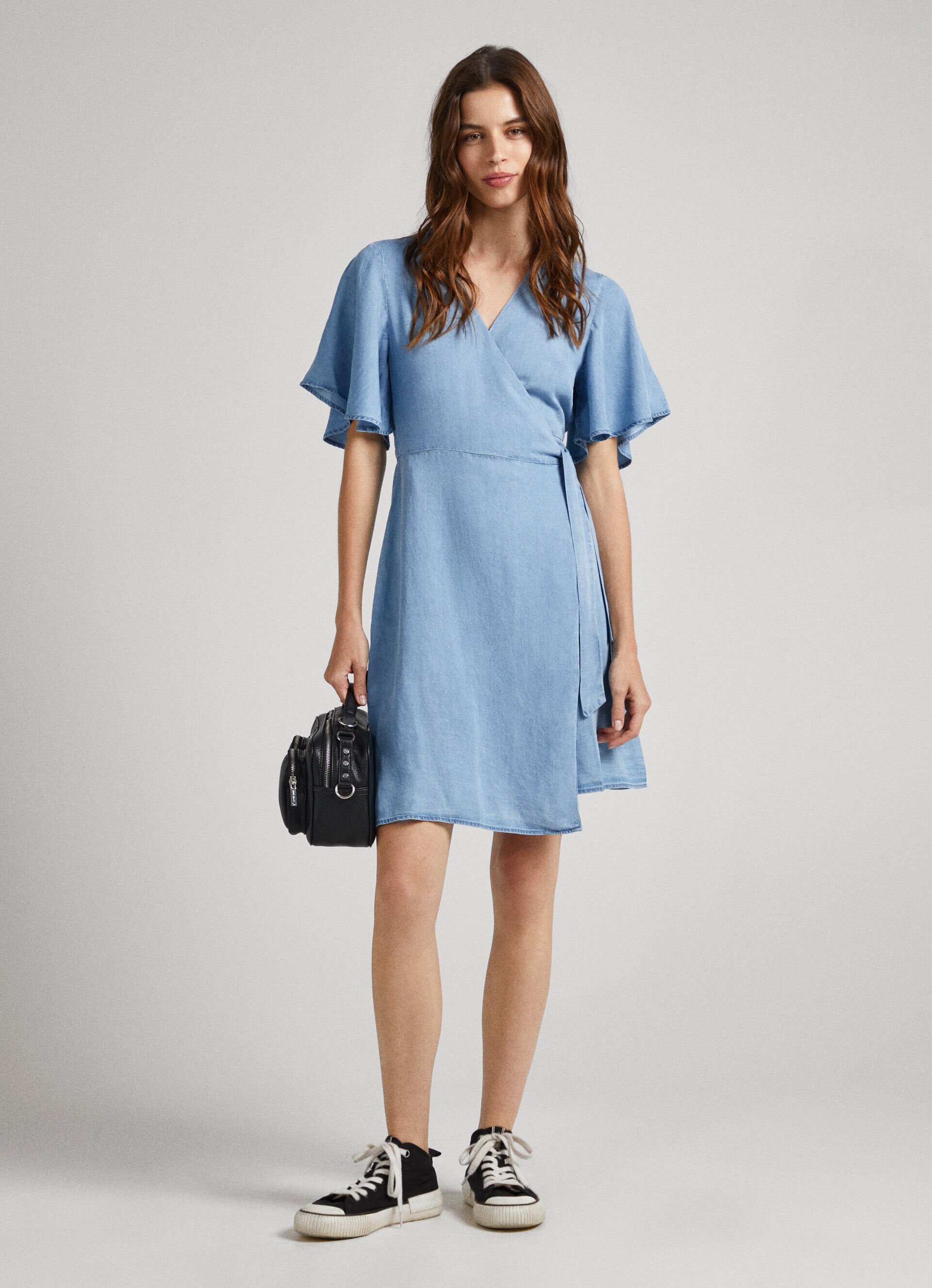 VESTIDO TENCEL COM DECOTE EM V - azul