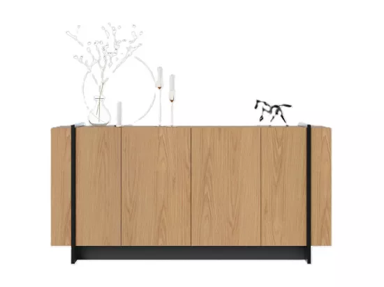 Buffet Bas 4 Portes Imitation Chêne 6 Niches L 160 H 79.7 P 42.5 cm