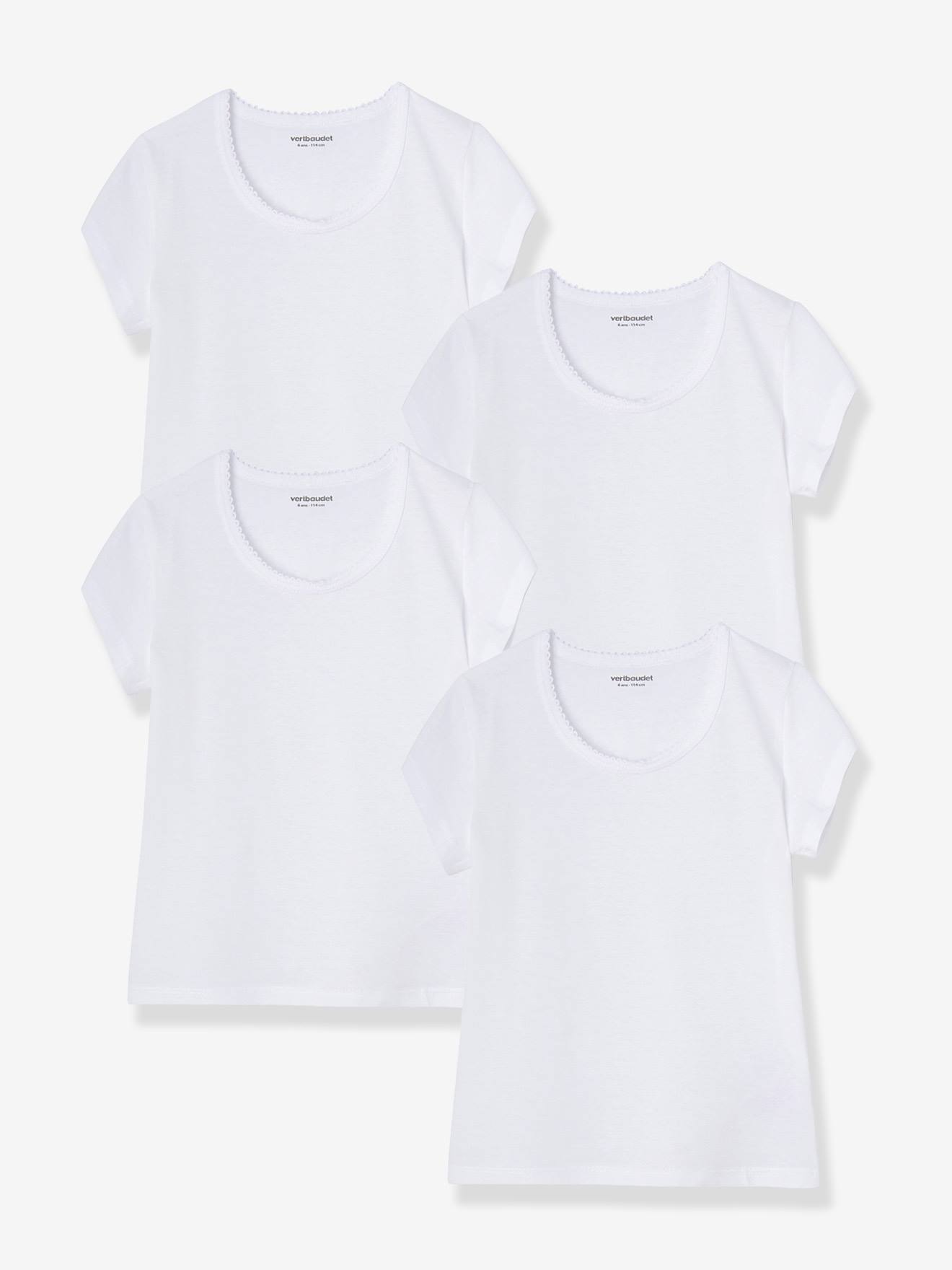 Pacote com 4 camisetas brancas de manga curta para meninas