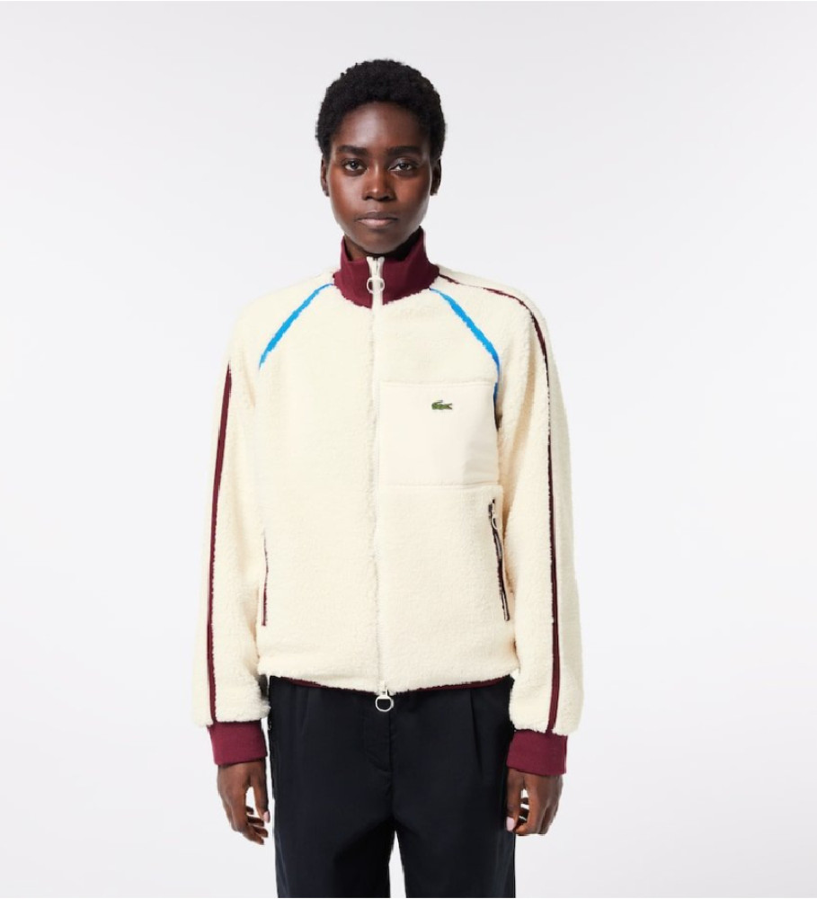 Jaqueta Lacoste de lã com detalhes brancos contrastantes