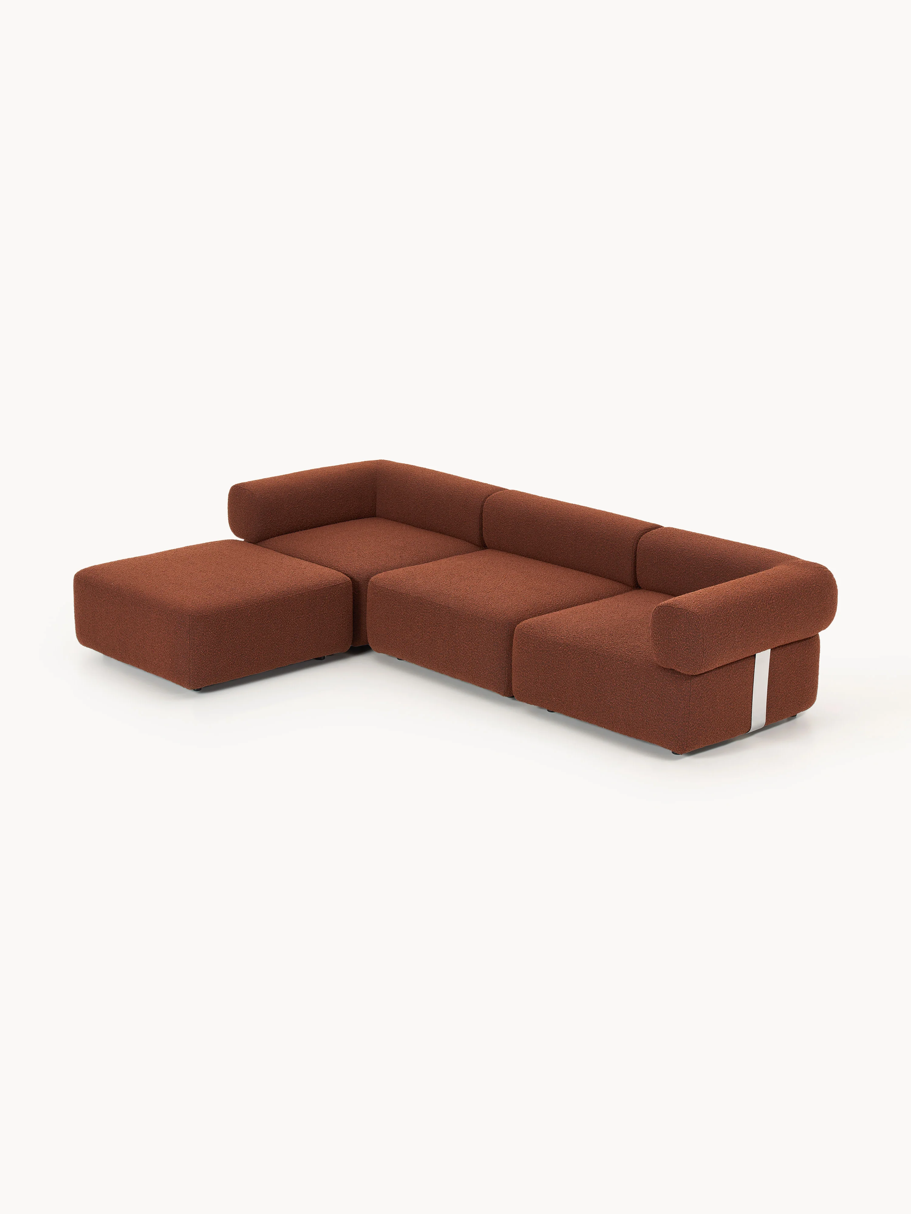 Modulaire bank Anton (4-zits) met poef (links/rechts) van bouclé