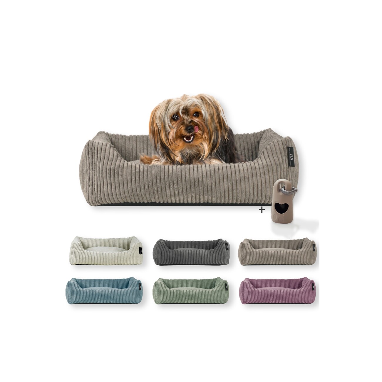Rohrschneider ® Hundebett waschbar für kleine Hunde mit Hundekissen Cord (ca. 55x42 cm) inkl. Gassibeutel
