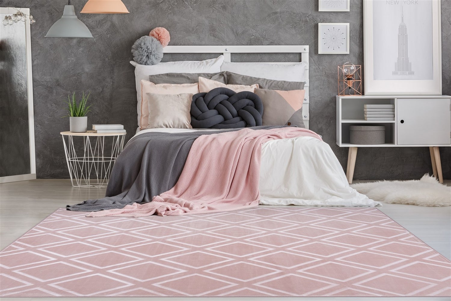 Kortpolig vloerkleed Blissique Pink Modern, Klassiek 80 x 300 cm