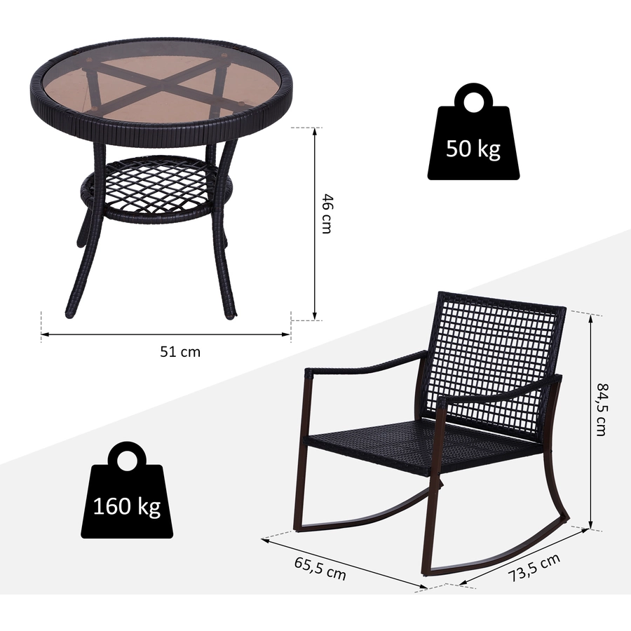 Outsunny Rattan Schaukelstuhl als 7-tlg. Set braun, cremeweiß
