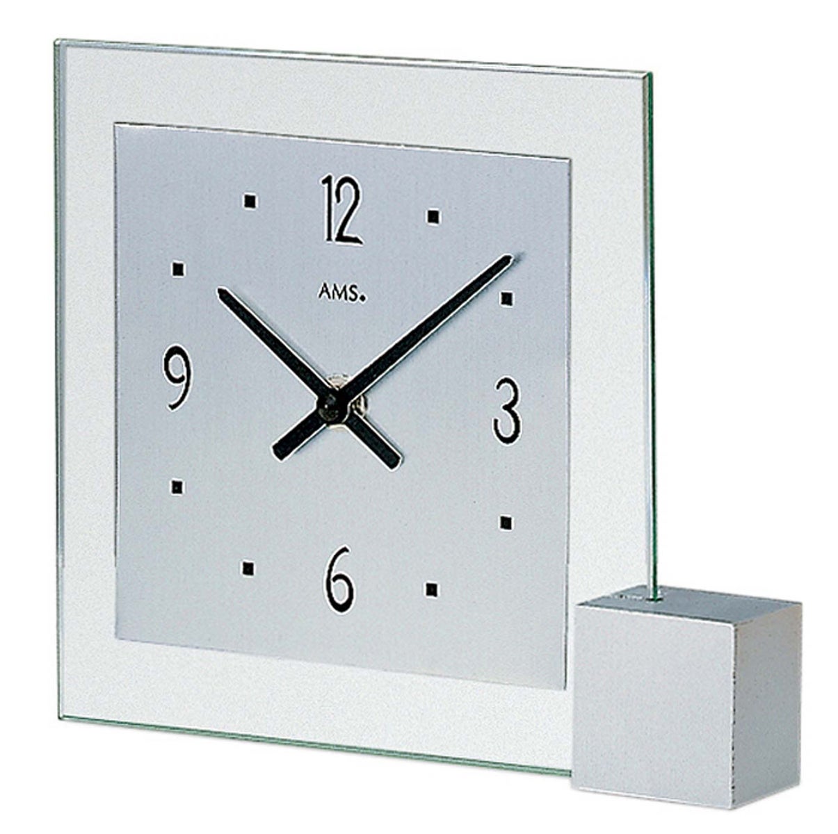 AMS 102 moderne tafelklok in aluminium en glas