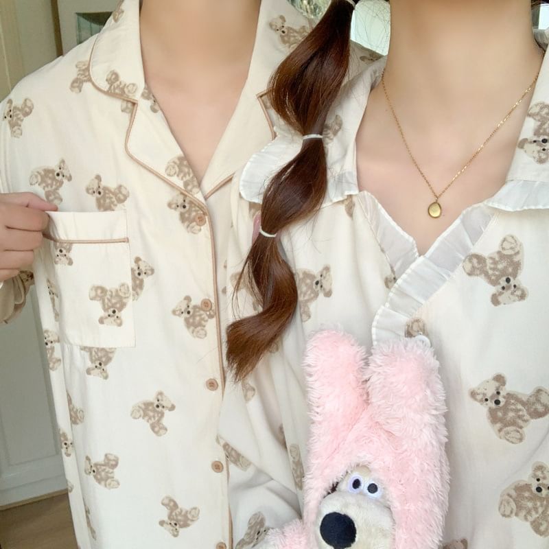 Sadelle - Koppel bijpassende pyjamaset met lange mouwen en berenprint