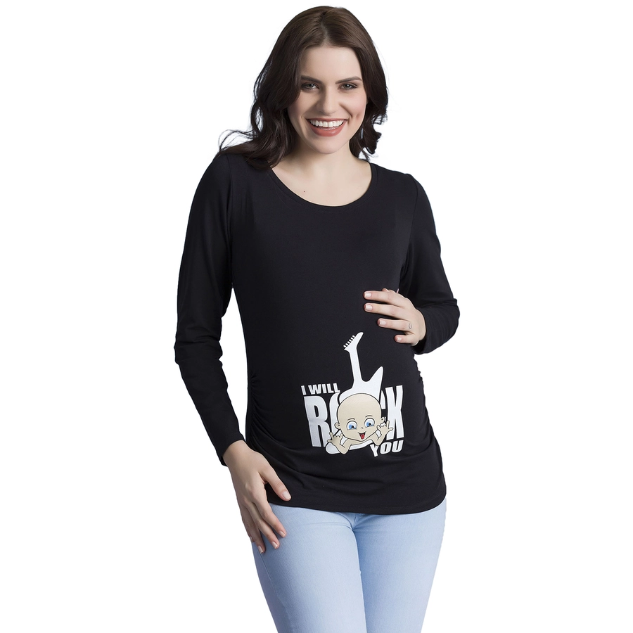 M.M.C. Umstandslangarmshirt I Will Rock You mit Motiv Schwarz
