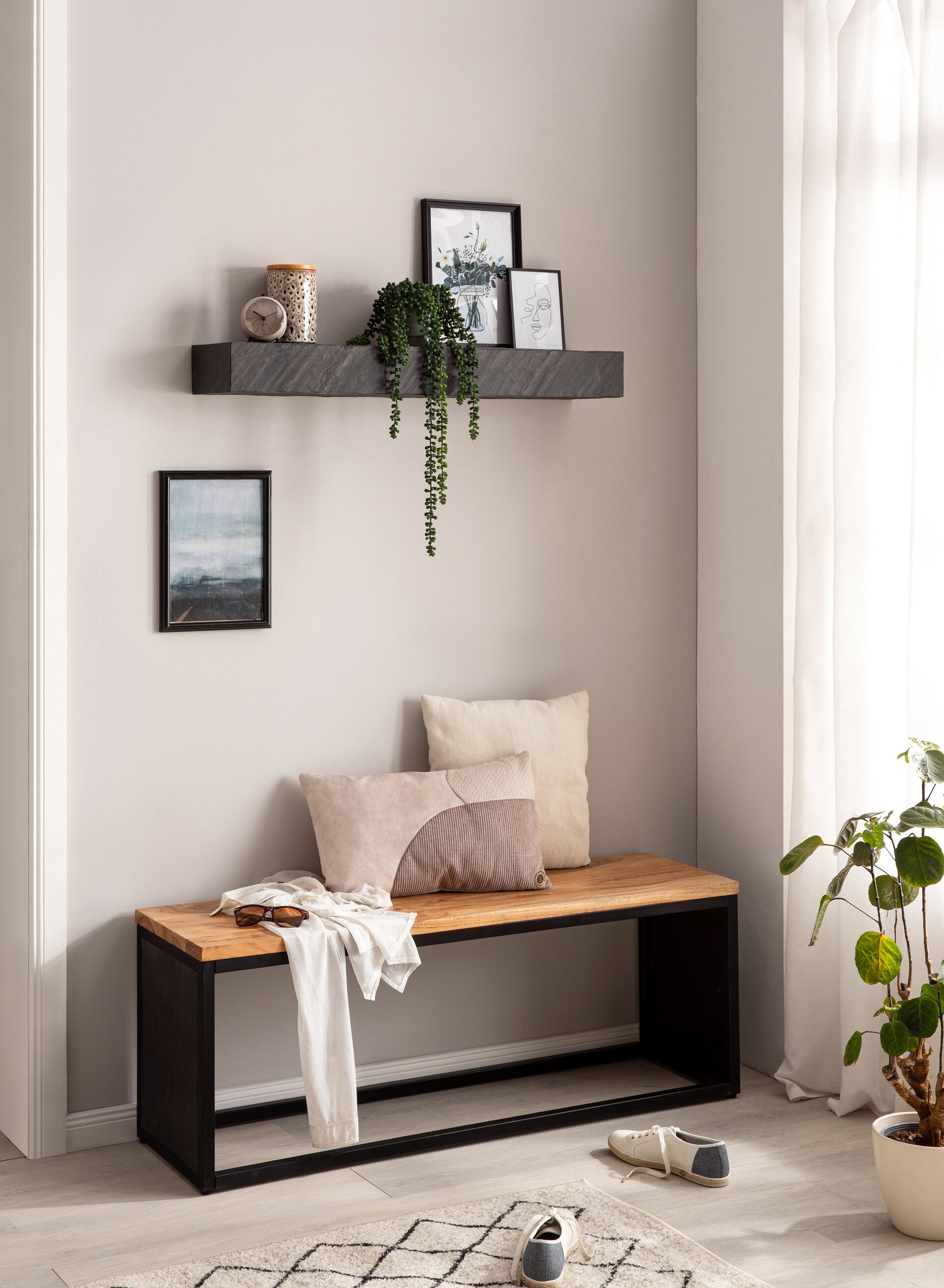 Wandregal 90x10x20 cm MDF Anthrazit 3D-Steinoptik
