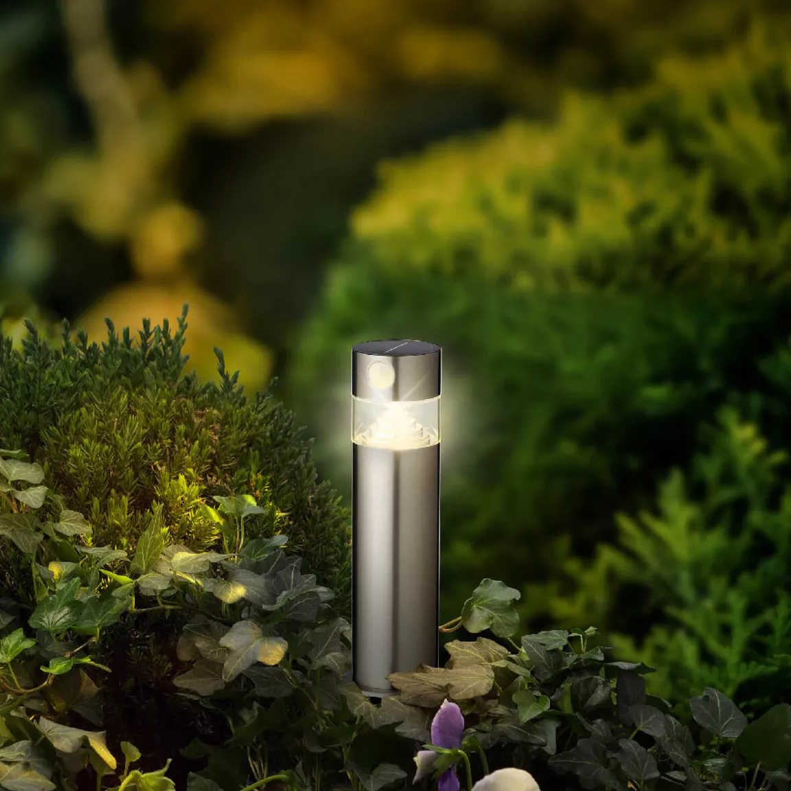 Borne de jardin solaire 150 lumens (H30 cm) Premium Argent
