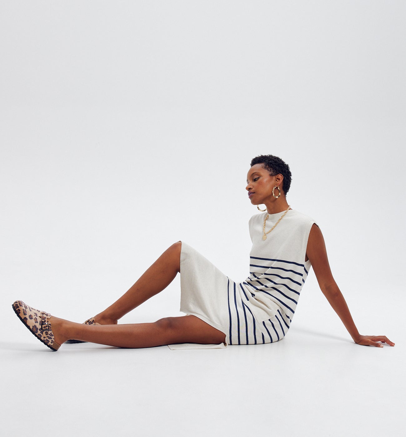 Robe marinière en tricot - Rayé écru