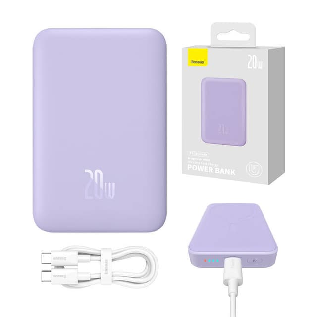 Powerbank Baseus Magnetic Mini 10000mAh, USB-C 20W MagSafe (lilla)