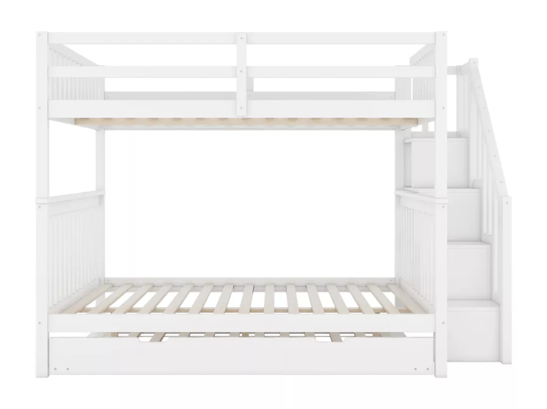 Lits superposés 2 x 140 x 200 cm pour enfant - étagère d'escalier + 2 tiroirs - bois MDF - Blanc