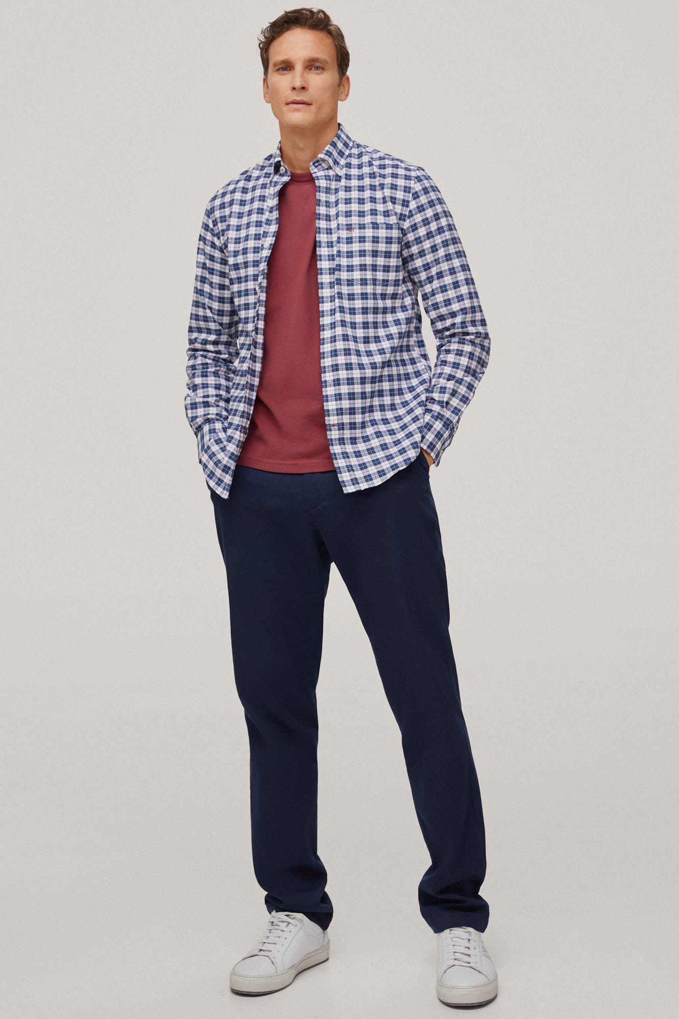 Camisa Oxford xadrez que não precisa passar - Azul