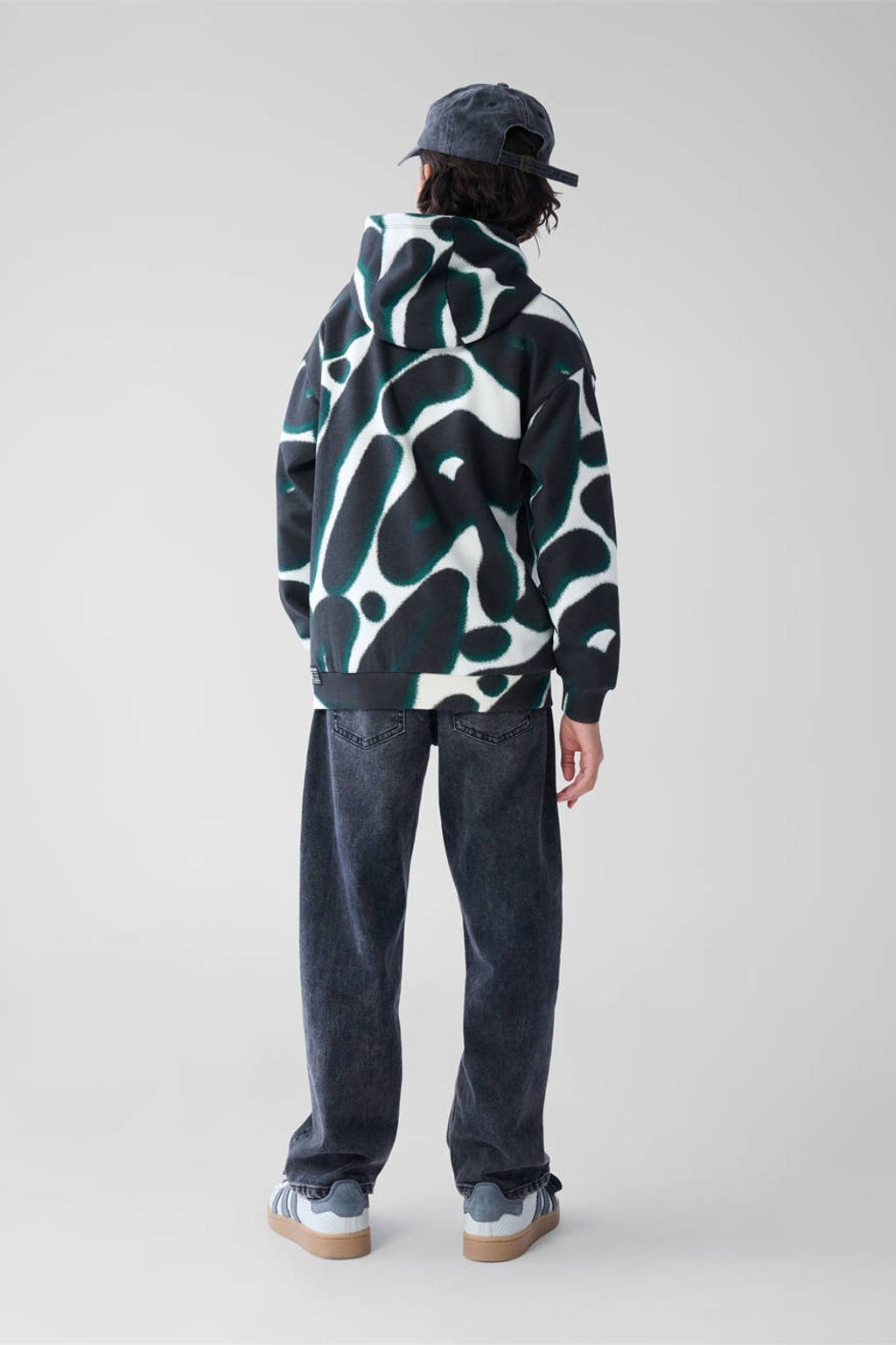 Shoeby hoodie met all over print zwart/offwhite