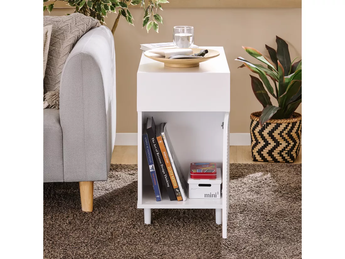 SoBuy Table d’Appoint, Bout de Canapé de Salon, Table à Café, Caisson de Bureau avec 1 Tiroir 1 Porte et Compartiments Blanc, 70 x 35 x 60 cm, FBT135-W