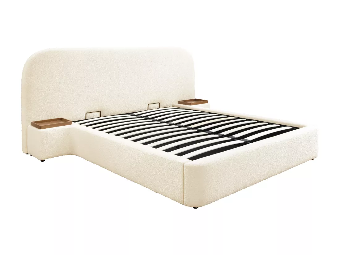 Lit coffre 180 x 200 cm avec chevets - Tissu bouclette - Blanc + Matelas - ESTERIA de Maison Céphy