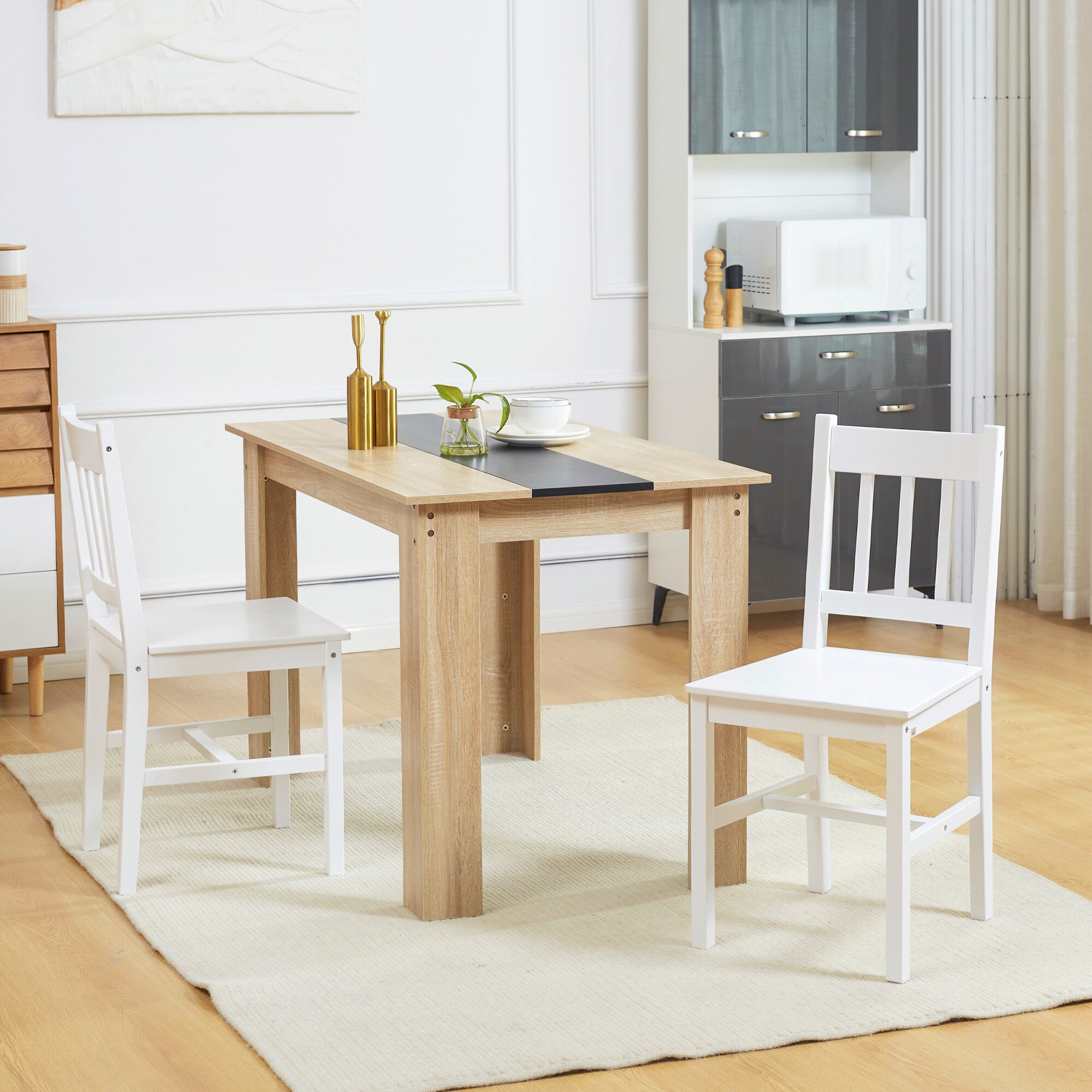 HOMCOM Esszimmerstuhl mit Holzrahmen weiß 41L x 46,5B x 85,5H cm