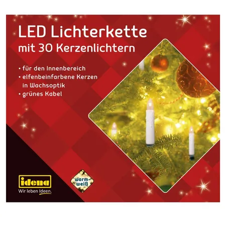 Idena LED Kerzenlichterkette, 30er warm weiß, für innen