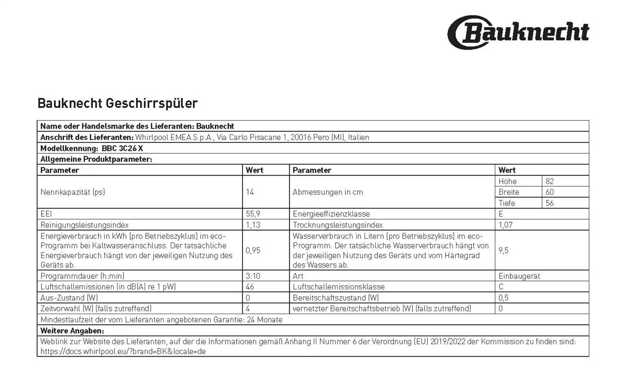 Bauknecht Einbau-Geschirrspüler  BBC 3C26 X