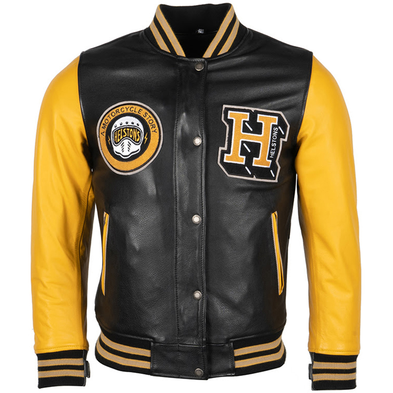 Helstons - Blouson femme University Cuir Rag Noir / Jaune