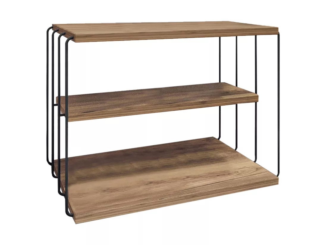 Table d'appoint avec 1 étagère - Naturel clair et Noir - BRILENA