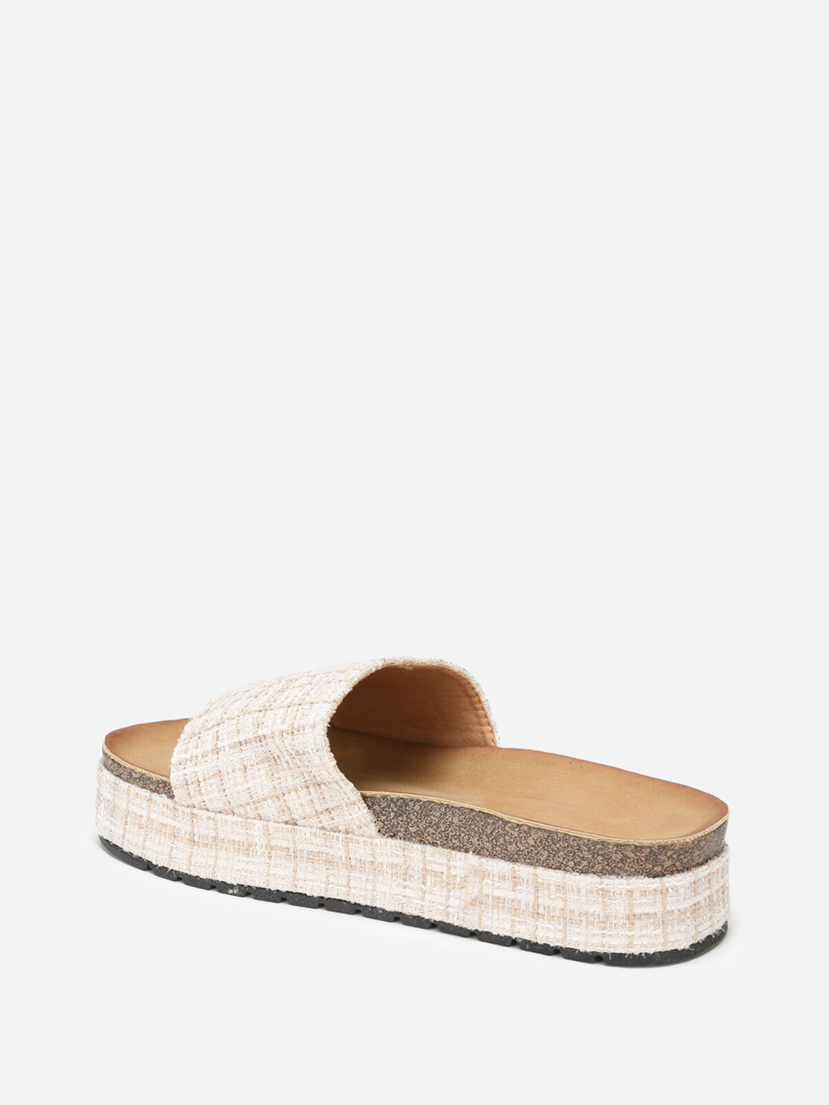 Mules à plateforme en tweed pailleté- Beige