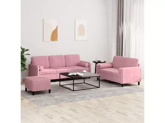 Ensemble de canapés 3 pièces avec coussins rose velours