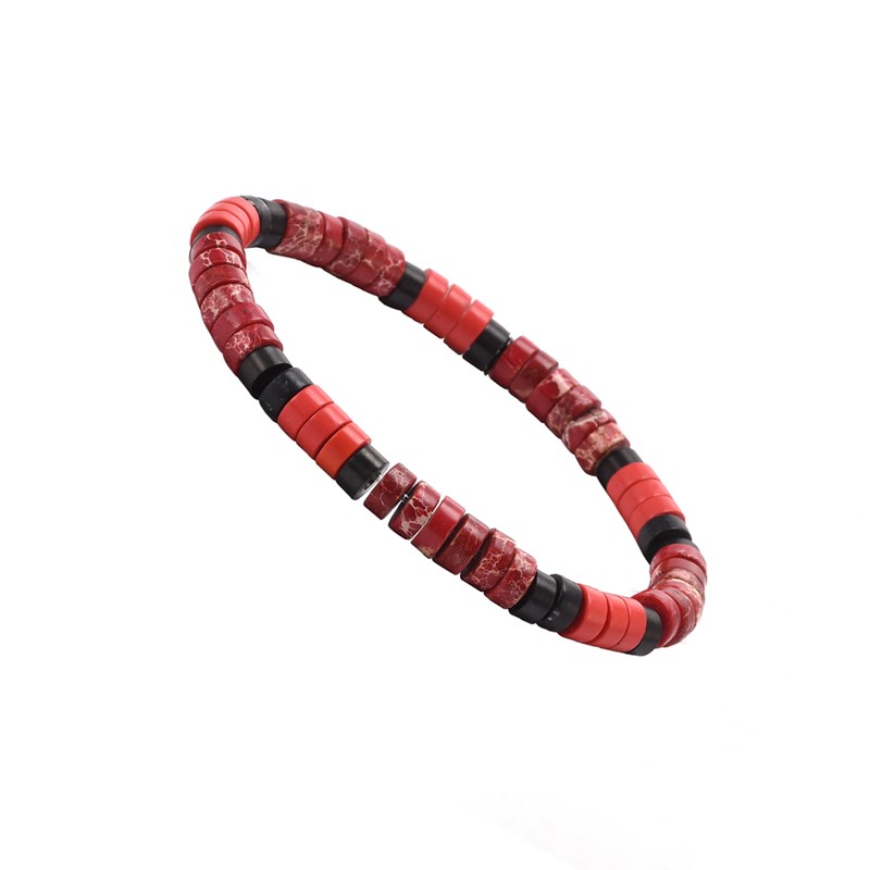 Bracelet Perles Heishi Pierre De Corail Et Jaspe Impérial Rouge-enfant-12cm
