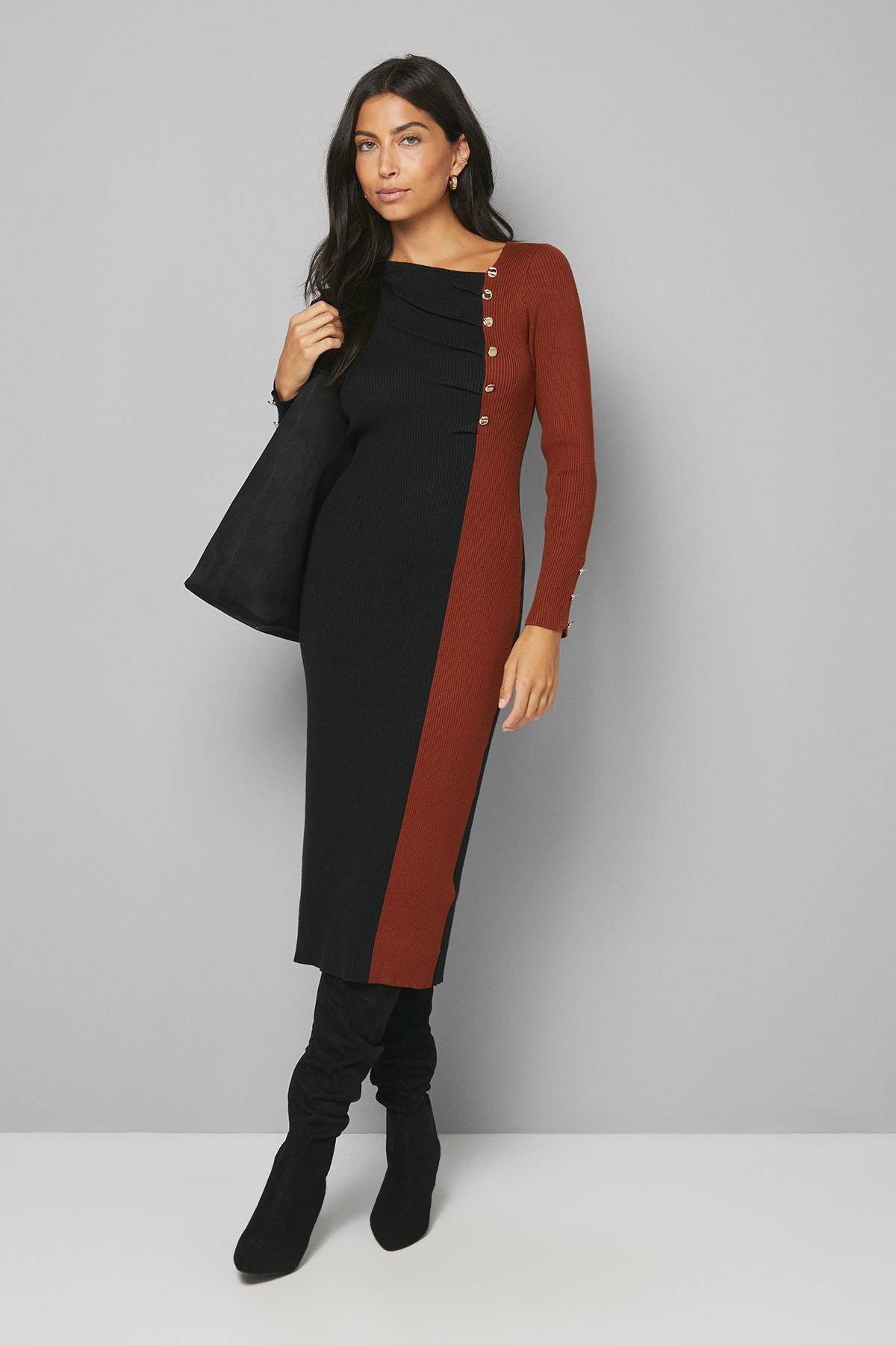 Wallis Robe Tricotée Asymétrique à Blocs de Couleur