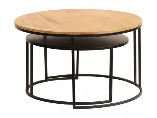 Tables basses gigognes rondes bois manguier massif et métal noir (lot de 2) TAHL
