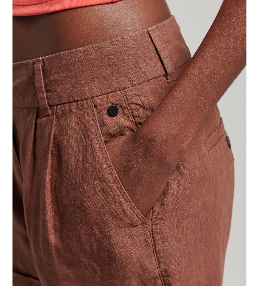 Shorts de linho Superdry com sobreposições marrons