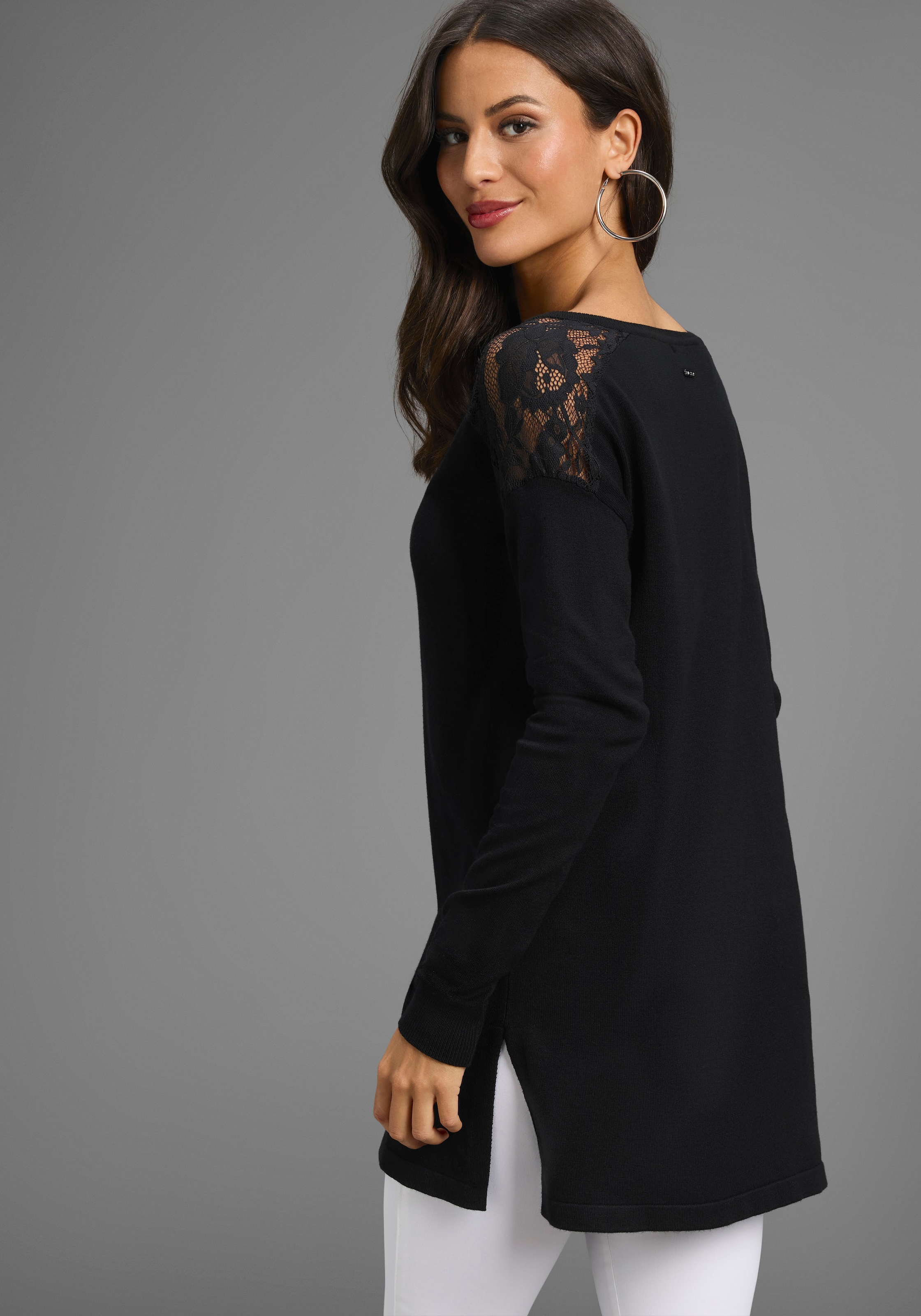 Laura Scott Longpullover , Feinstrickpullover mit Spitzendetails und Schlitzen - NEUE KOLLEKTION
