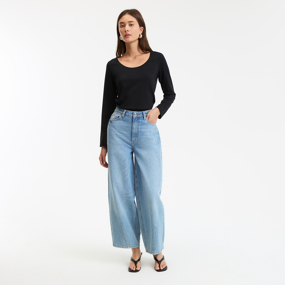 COLEÇÕES LA REDOUTE<br>Camiseta de algodão orgânico, gola redonda, mangas compridas