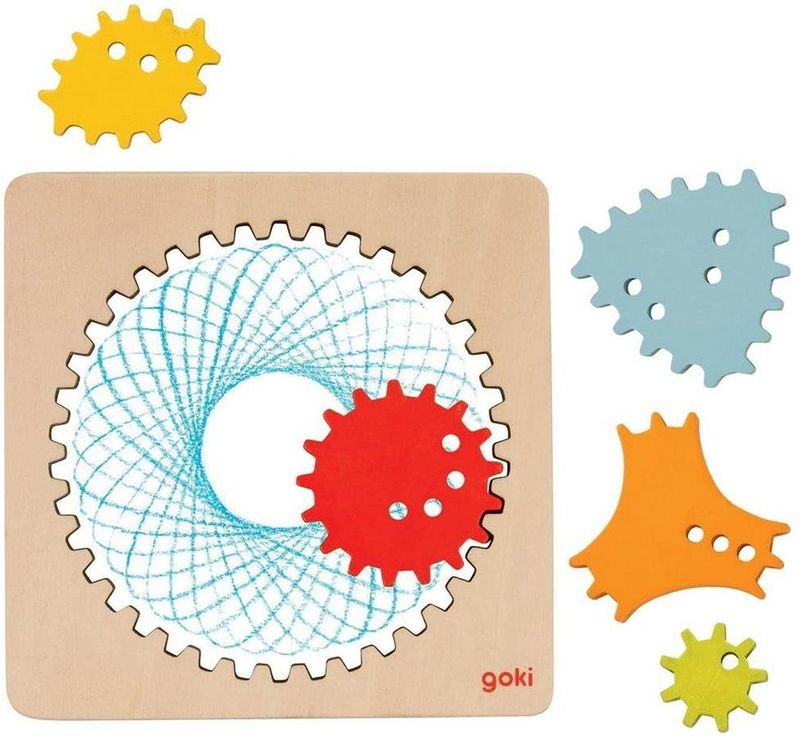Goki - Houten Spirograaf Tekenset - 6dlg - Hout - Creatief Spel