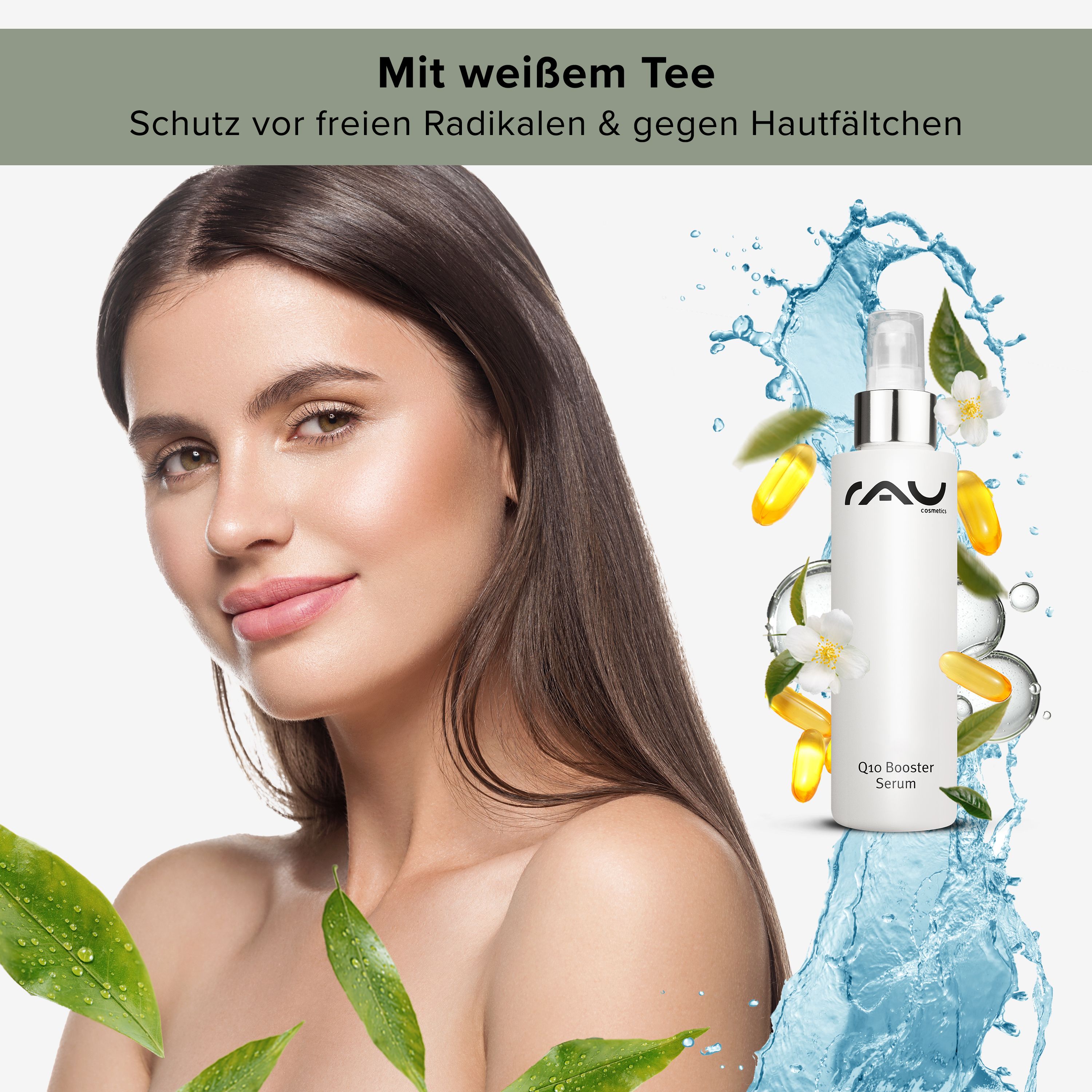 RAU Cosmetics Q10 Booster Serum - Anti-Aging Serum gegen Falten für straffe Haut