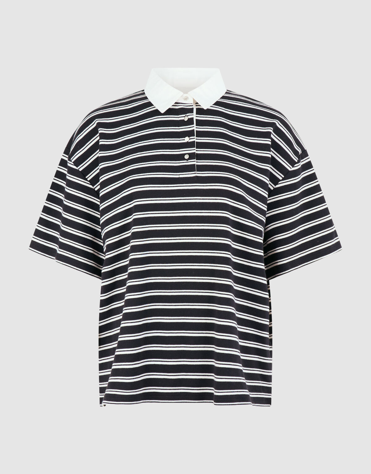 Oversized Stripe Short Sleeve Polo Zwart