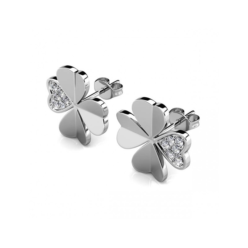 Boucles d'oreilles Clover Petal - Argenté et Cristal