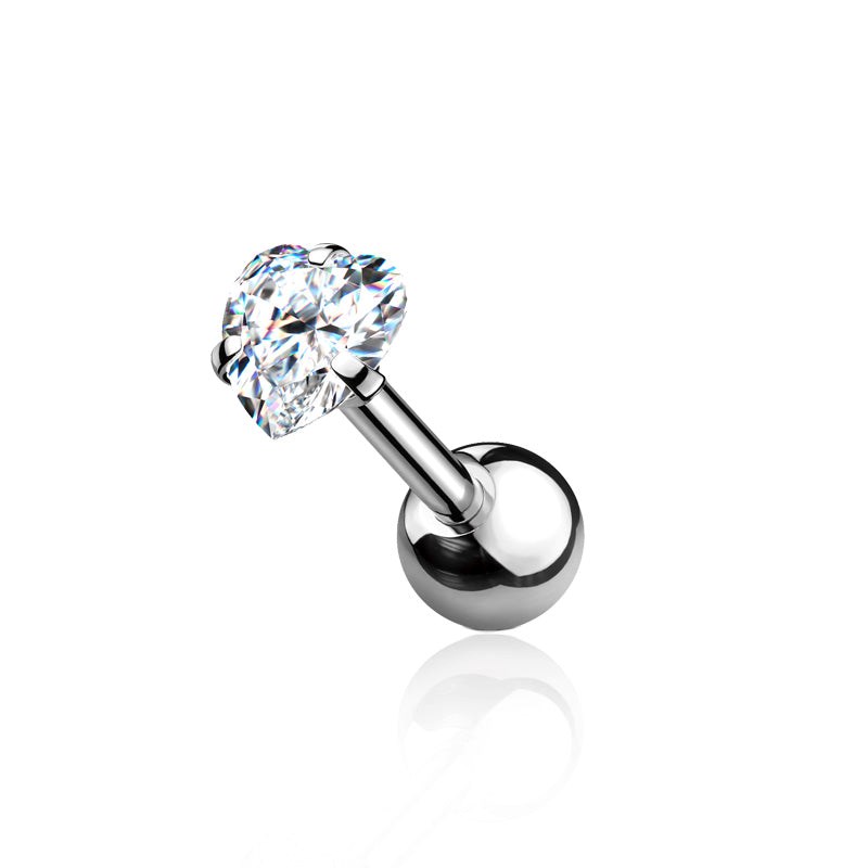 Piercing oreille en acier avec coeur brillant