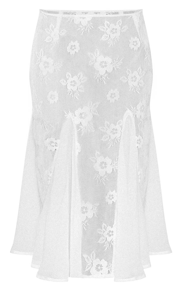 Blanc Jupe Mi-Longue Tall À Détails Floraux Transparents Et Godets