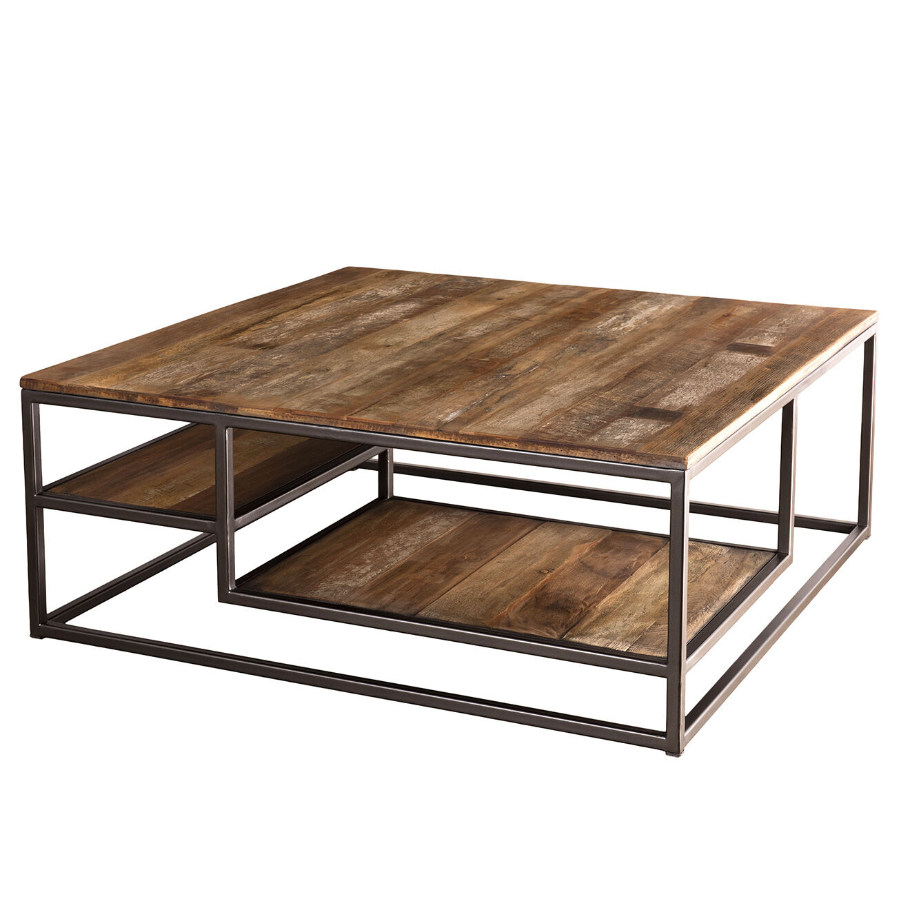 Macabane Table basse avec tablettes Sixtine teck - 100x100x40 cm
