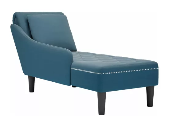 Fauteuil long avec coussin et accoudoir droit bleu velours