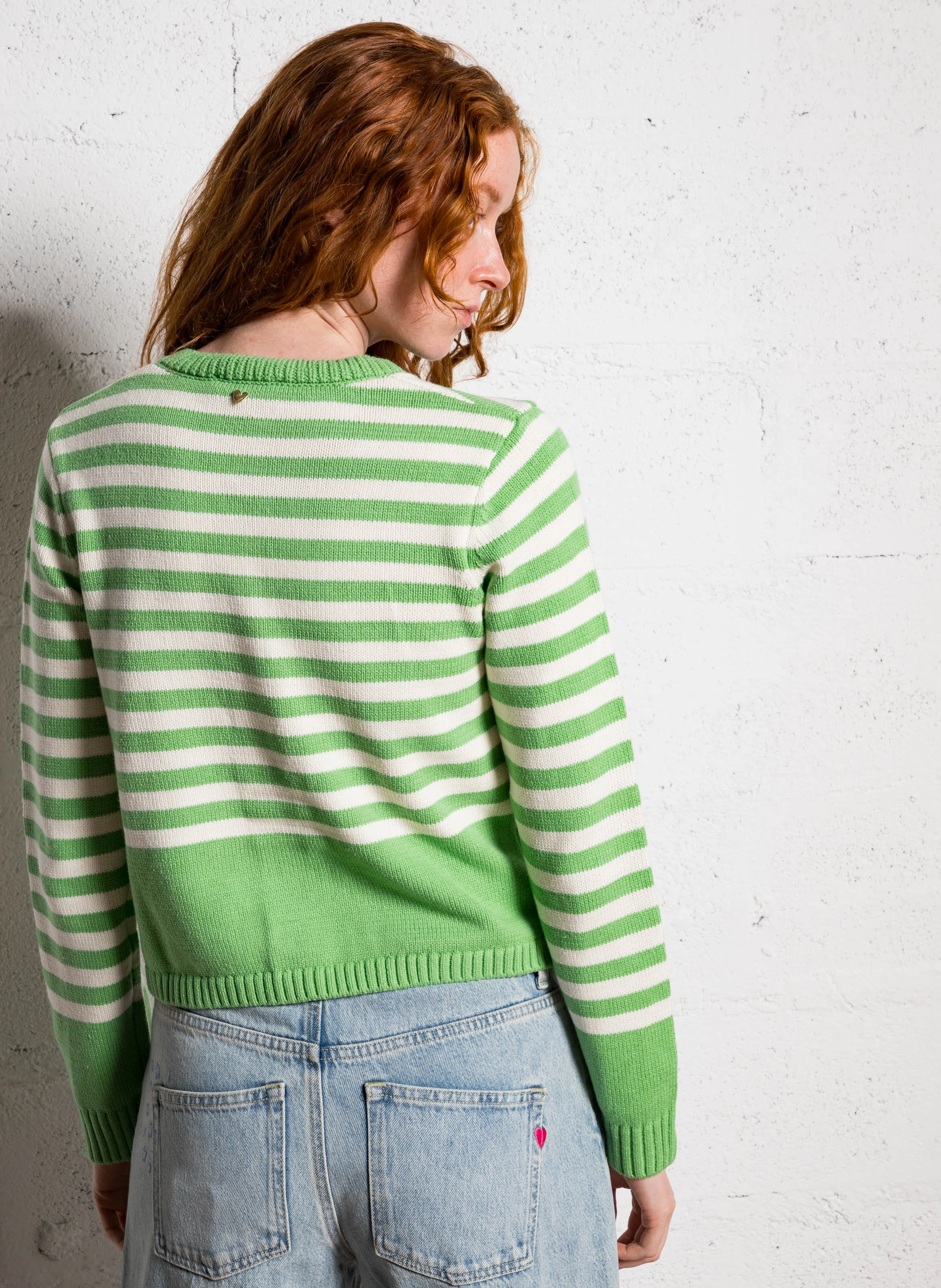 STINE - Gilet col rond en coton bio mélangé | Vert