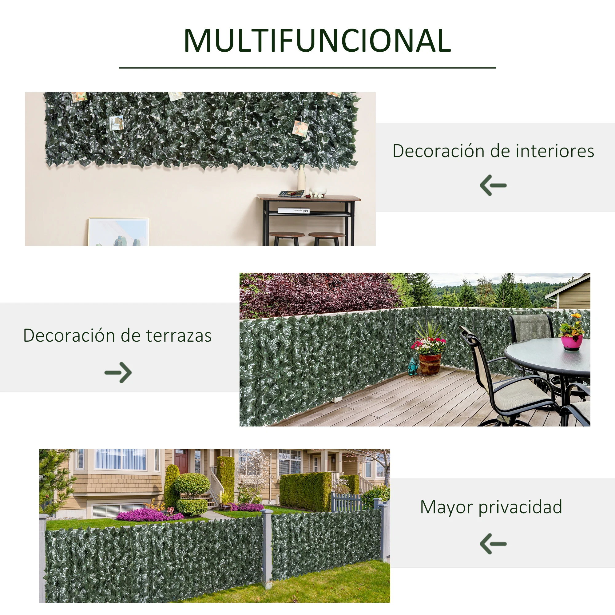 Rolo de cerca viva artificial Outsunny 3x1,5m, tela de privacidade para varanda, jardim, parede decorativa externa, planta, PE verde