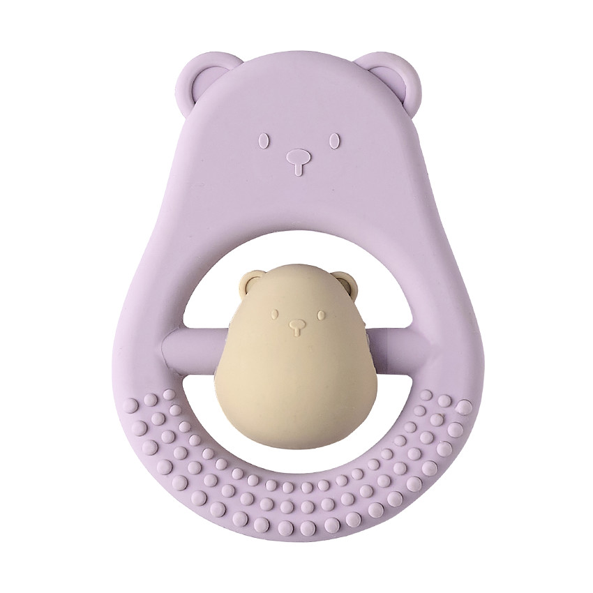 Hochet de dentition en silicone Maman ours et bébé lilas