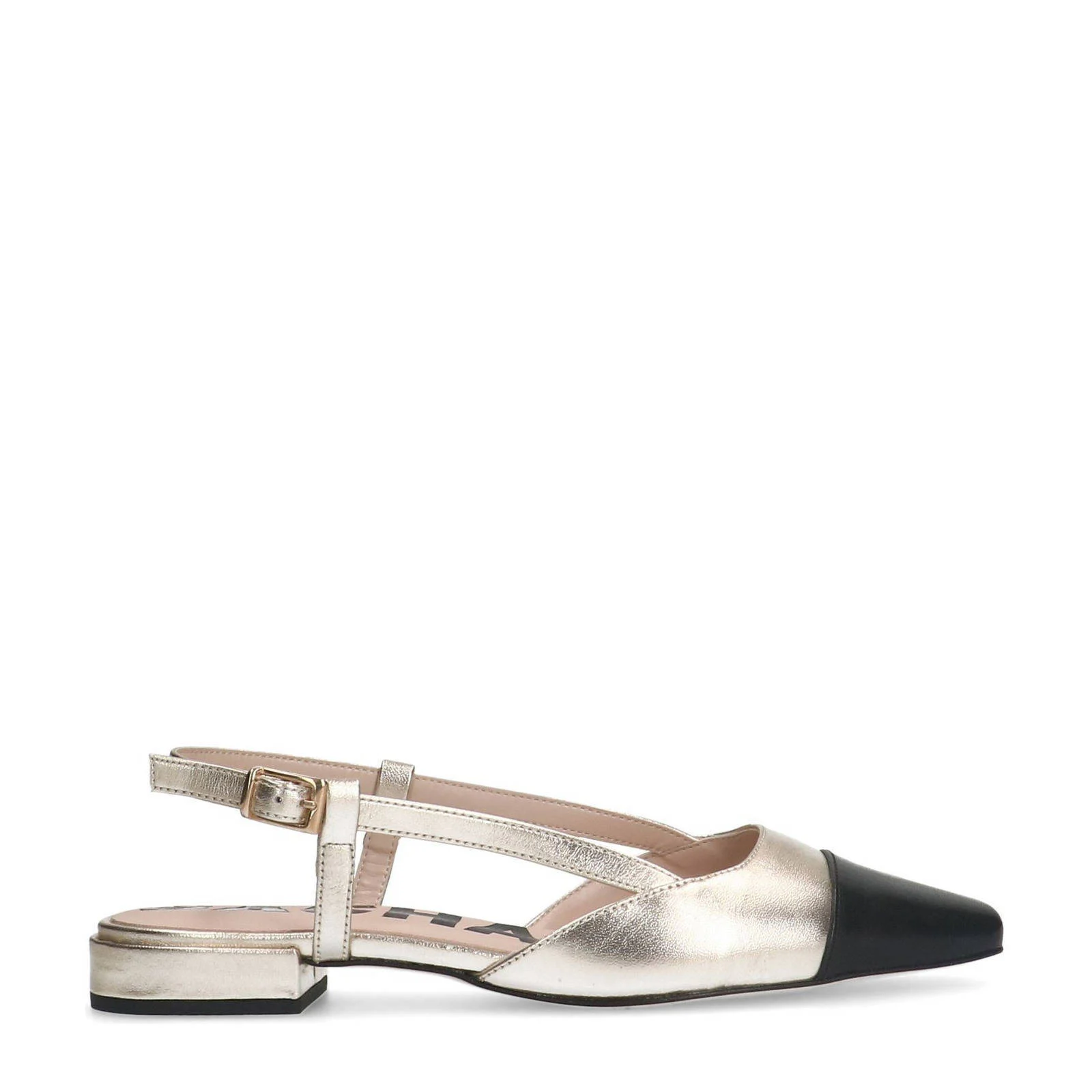 Sacha leren slingback loafers goud/zwart
