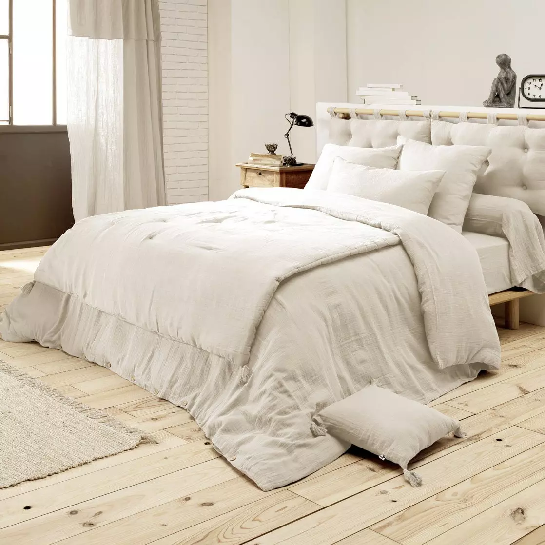 Drap plat gaze de coton (270 x 300 cm) Gaïa Beige pampa
